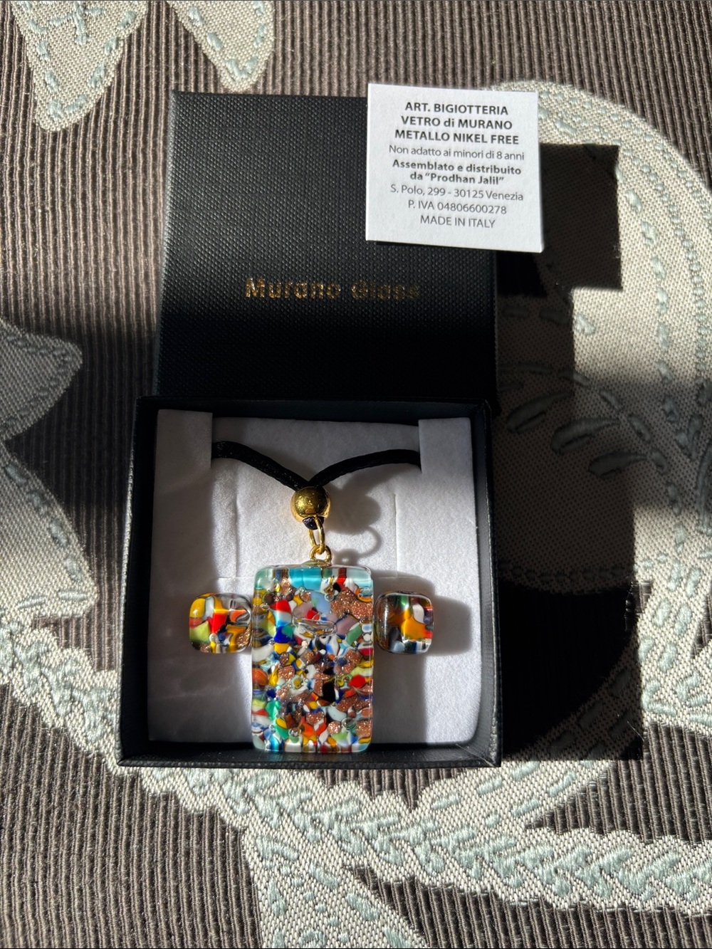 Murano Multicolor Glass Pendant Necklace with Matching earrings